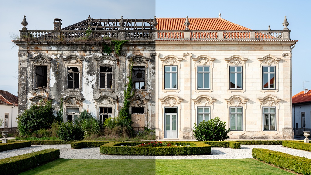 Palácio do século XVIII - antes e depois da restauração